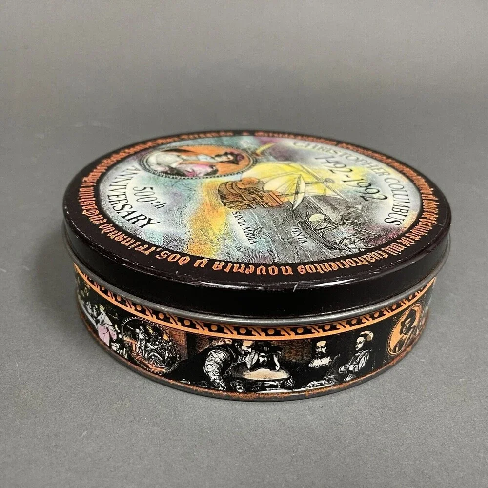 Christopher‎ Columbus 500th Anniversary Round Empty Tin Can 6 1/2